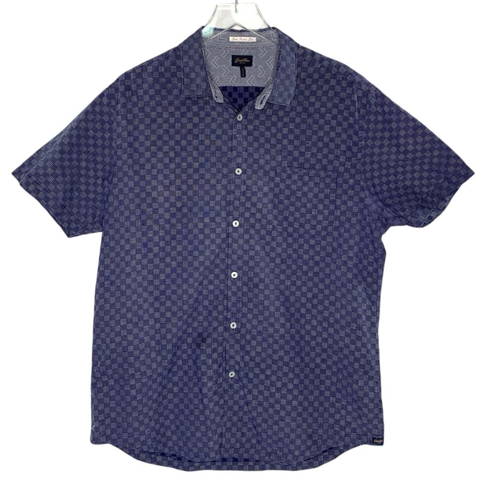 Goodman XL Mens Blue Check Button Front Shirt Short Sleeve 100% Cotton